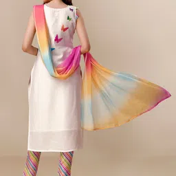 Sangria White Conversational Printed Sequinned Straight Kurta & Trouser With Dupatta image 3