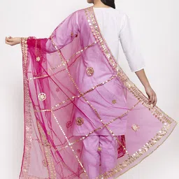 Clora Creation Pink & Gold Gotta Patti Net Dupatta image 2
