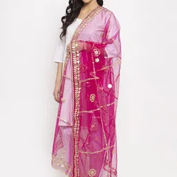 Clora Creation Magenta & Gold Embroidered Dupatta with Gotta Patti Detail image 4