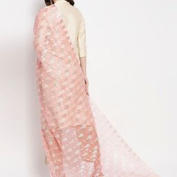Dupatta Bazaar Peach-Coloured & White Woven Design Dupatta image 5
