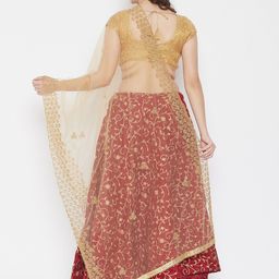 Clora Creation Women Gold Embroidered Net Dupatta with Sequined image 4
