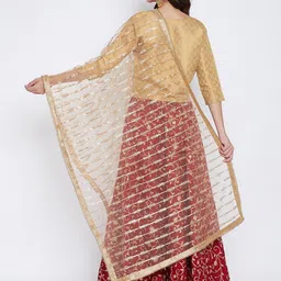 Clora Creation Gold-Toned Embroidered Net Dupatta With Sequinned image 3