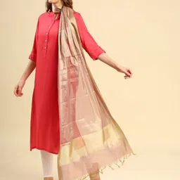 Dupatta Bazaar Pink & Gold-Toned Dupatta with Zari image 4