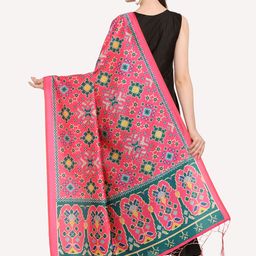 Kaizen TEXO FAB Pink & Green Ethnic Motifs Printed Dupatta image 2