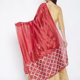 Clora Creation Maroon & White Embroidered Dupatta with Sequinned image 4