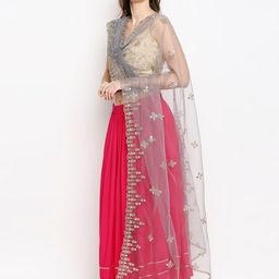 Dupatta Bazaar Grey & Gold-Toned Ethnic Motifs Embroidered Dupatta with Mirror Work image 4