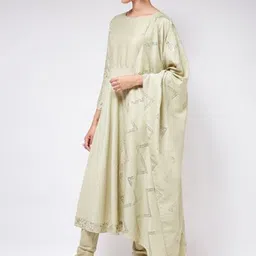 Pannkh Round Neck A-Line Kurta With Palazzos & Dupatta image 4