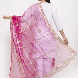 Clora Creation Magenta & Gold Embroidered Dupatta with Gotta Patti Detail image 2