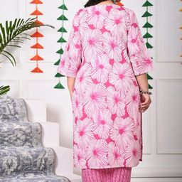 Swasti Plus Size Floral Printed Regular Pure Cotton Kurta with Trousers & Dupatta image 4