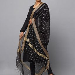 HELLA FASHIONS Striped Woven Design Chanderi Dupatta With Zari-57