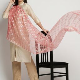 Dupatta Bazaar Peach-Coloured & White Woven Design Dupatta image 2