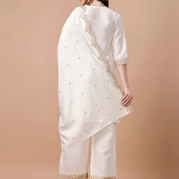 KALINI Embroidered V Neck Three-Quarter Sleeves Kurta with Palazzos & With Dupatta image 5