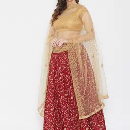 Clora Creation Women Gold Embroidered Net Dupatta with Sequined image 5