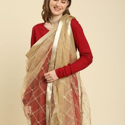 Dupatta Bazaar Women Gold Embroidered Net Dupatta image 5
