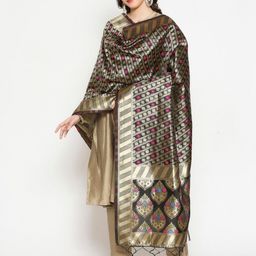 Dupatta Bazaar Black & Pink Woven Design Dupatta image 3