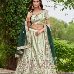 Warthy Ent Embroidered Thread Work Semi-Stitched Lehenga & Unstitched Blouse With Dupatta image 3
