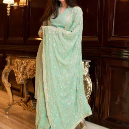 Label Shaurya Sanadhya Striped Zari Kurta with Trousers & With Dupatta image 2