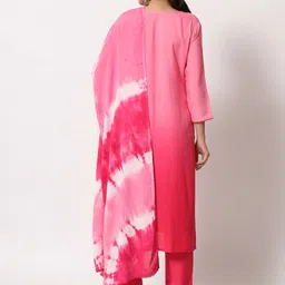 VAANI CREATION Magenta Yoke Design Sequinned Kurta with Trousers & With Dupatta image 5