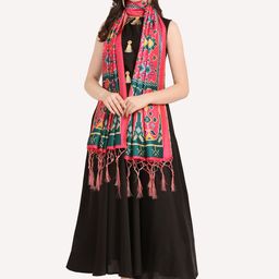 Kaizen TEXO FAB Pink & Green Ethnic Motifs Printed Dupatta image 3
