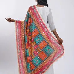 TEEJH Ethnic Motifs Printed Dupatta With Mirror Work image 5