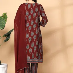 Nayam By Lakshita Women Floral Printed Regular Sequinned Chanderi Cotton Kurta with Palazzos & With Dupatta image 5