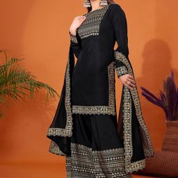 KALINI Foil Printed Long Sleeves Regular Kurta With Palazzos & Dupatta image 3