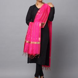 HELLA FASHIONS Striped Woven Design Chanderi Dupatta With Zari-picture-58
