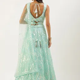 FABPIXEL Embroidered Sequinned Semi-Stitched Lehenga & Unstitched Blouse With Dupatta image 2