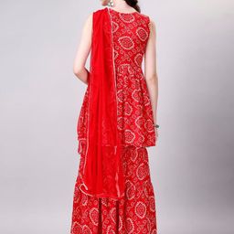 KALINI Bandhani Printed Mirror Work Kurti With Sharara & Dupatta image 5