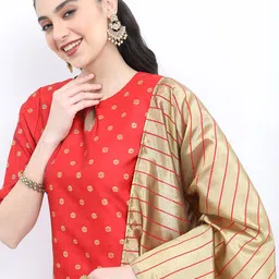 KETCH Floral Woven Design Zari Straight Kurta & Trousers With Dupatta-picture-28