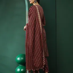 AKS Printed V-Neck A-Line Kurta With Trousers & Dupatta image 4