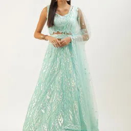 FABPIXEL Embroidered Sequinned Semi-Stitched Lehenga & Unstitched Blouse With Dupatta image 4