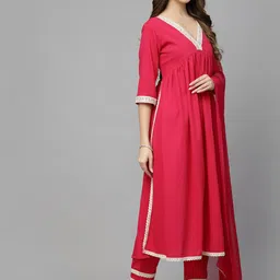 Stylum Majenta Yoke Design Thread Work Sequined A-Line Kurta with Trousers & Dupatta-image-4