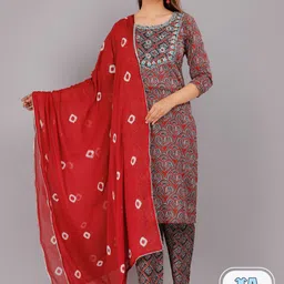 KALINI Ethnic Motif Printed Regular Gotta Patti Kurta & Trousers With Dupatta image 1