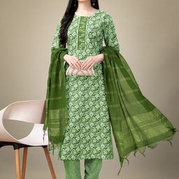 devkison Designer Women Ethnic Motifs Printed Regular Thread Work Kurta with Trousers & With Dupatta image 1