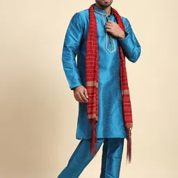 Moda Rapido Men Ethnic Motifs Embroidered Regular Thread Work Kurta with Pyjamas & With Dupatta-9