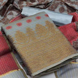 SHADOW & SAINING Ethnic Motifs Woven Design Zari Unstitched Dress Material-image-9