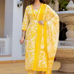 KALINI Floral Printed Regular Gotta Patti Pure Cotton Kurta with Trouser & Dupatta-5