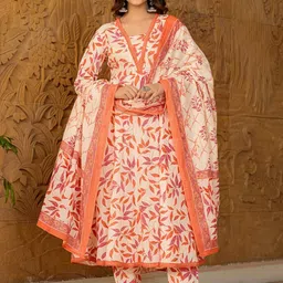 KALINI Floral Printed Regular Gotta Patti Pure Cotton Kurta with Palazzo & Dupatta-picture-5