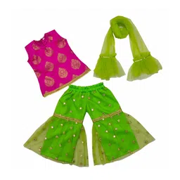 BAESD Girls Ethnic Woven Design Straight Top & Sharara With Dupatta-picture-13