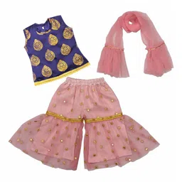 BAESD Girls Ethnic Motifs Printed Top With Sharara & Dupatta-picture-40