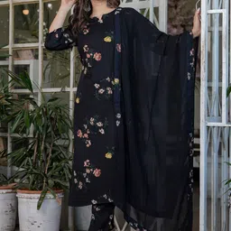 KALINI Floral Printed Kurta with Trouser & Dupatta-3