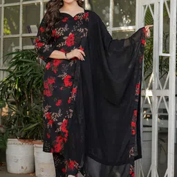 KALINI Floral Printed Kurta with Trouser & Dupatta-4