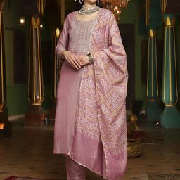 Sangria Embroidered Straight Kurta With Trouser & Dupatta Set-6