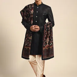 KISAH Cotton Sherwani & Trouser With Printed Dupatta-image-1