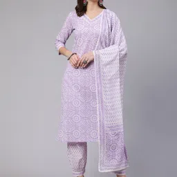 KALINI Floral Printed V-Neck Mirror Work Pure Cotton Kurta with Trousers & With Dupatta-picture-20