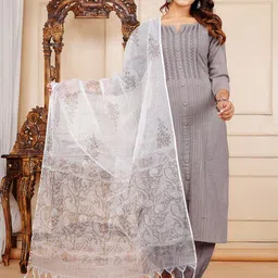 RAABA Women Pleated Aari Work Pure Cotton Kurta with Harem Pants & With Dupatta-39