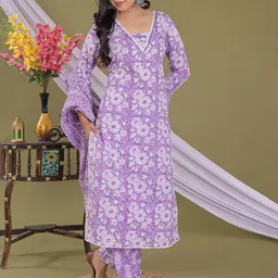 PARTHVI Floral Printed Gotta Patti Straight Kurta With Trousers & Dupatta-picture-55
