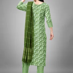 ARADHNA Floral Printed Regular Thread Work Kurta With Trousers & Dupatta image 4