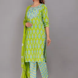 KALINI Ethnic Motifs Printed Regular Pure Cotton Kurta with Trousers & With Dupatta image 5